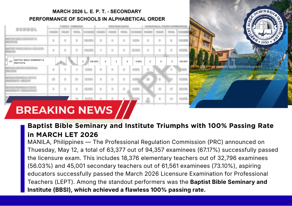Excellence and Faith: BBSI Celebrates 100% Passing Rate in March 2026 LEPT